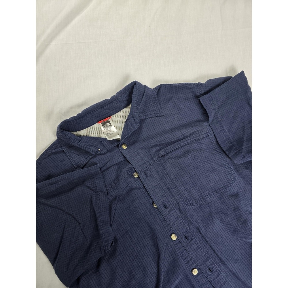 The North Face Shirt Mens Medium Navy Short Sleeve Button Down Zip Chest Pocket